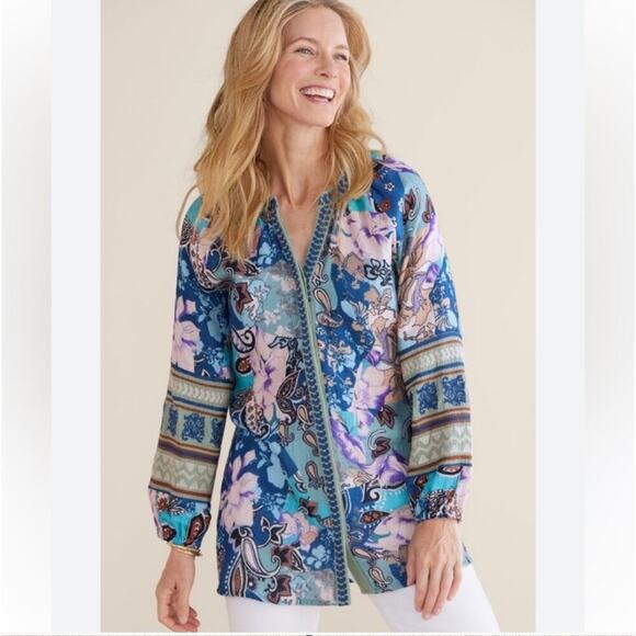 Soft Surroundings sz medium Apolline gauze tunic long sleeve embroidered new - Picture 1 of 8